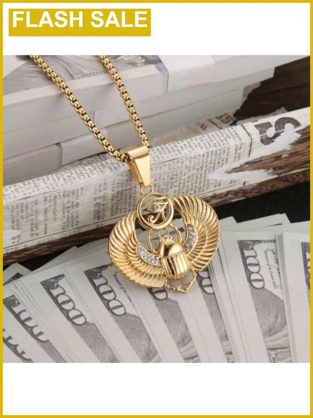 Egyptian Scarab Pendant Necklace Stainless Steel Gold Plated Men's Chain